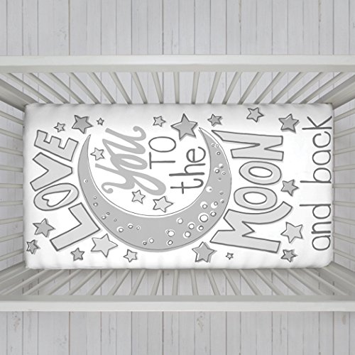 Image of NoJo Photo Op 100% Cotton Fitted Crib Sheet, Love You to the Moon and Back, Gray /White