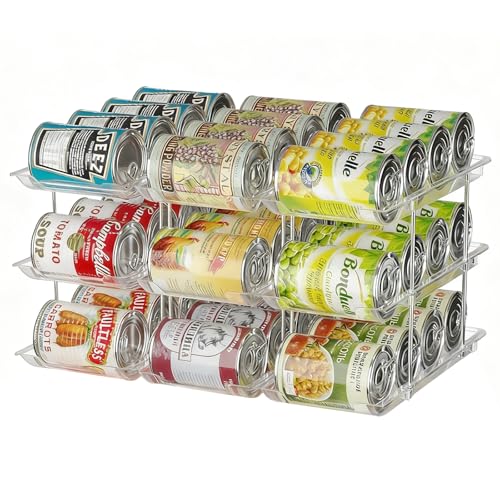 Zuzer Organizador de Latas para Nevera 3 Niveles, Botellero Frigorífico Transparente, Organizador Nevera, Portabotellas de Plástico para Despensa y Armario 44.6x33.9x24 cm
