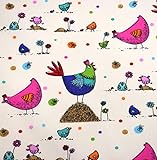 MAGAM-Stoffe Lotte bunter Hühner Baumwollstoff Kinder Meterware 50cm (Pink)