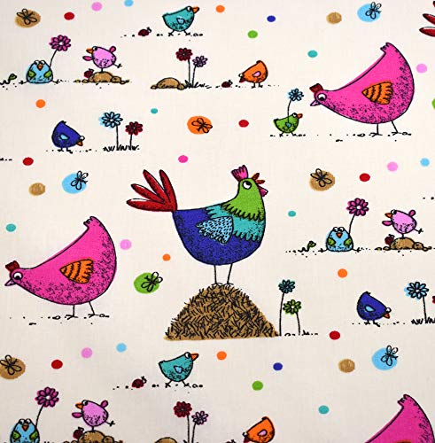 MAGAM-Stoffe Lotte bunter Hühner Baumwollstoff Kinder Meterware 50cm (Pink)