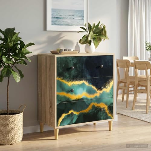 KGHFDVB Commode WIJHE turquoise aspect marbré 66 x 36,5 x 75 cm