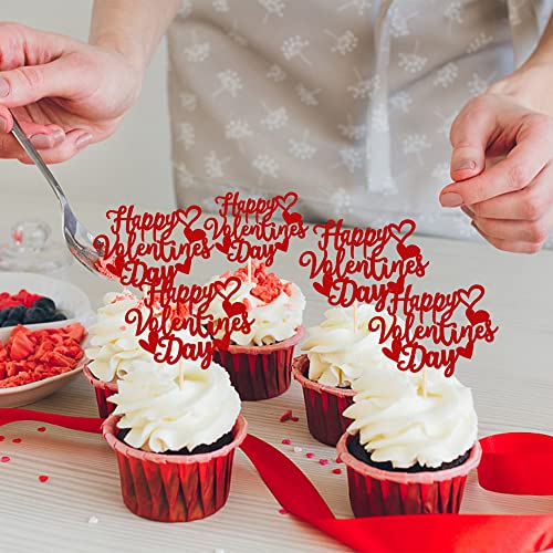 24 Pack Happy Valentine's Day Cupcake Toppers With Heart Glitter Sweet Love Theme Valentine's Day Cupcake Food Picks Valentine's Day Theme Birthday Party Cake Decorations Supplies Red #TOP2
