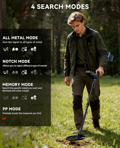 Image of SUNPOW Rechargeable Metal Detector for Adults & Kids - Gold Finder with 1500mAh Lithium Battery, 20H Runtime, High Accuracy 8 inch Depth & 4 Modes for Beach & Shallow Water Treasure Hunting