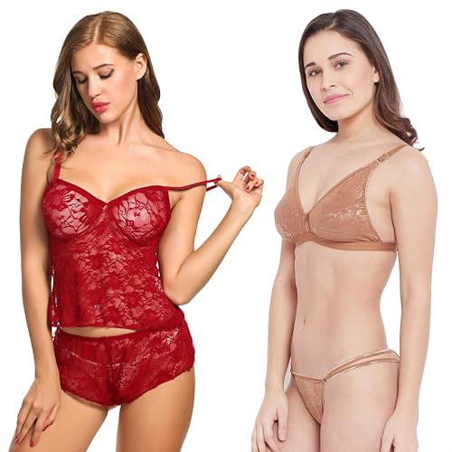 Image of Love Maker Babydoll Lingerie Bra Panty Set Undergarments for Women Honeymoon Nighties Small to 3XL