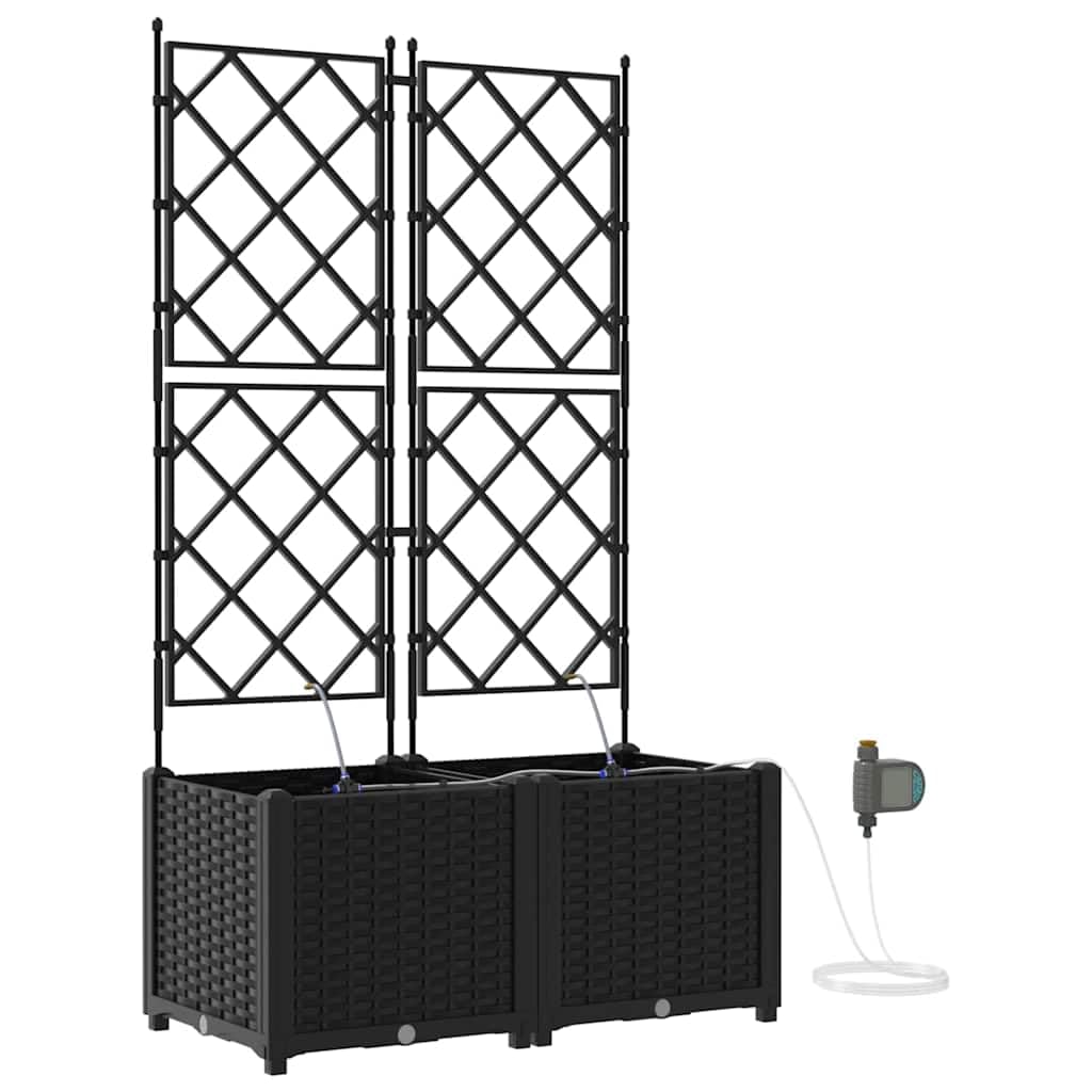 Lot de 2 Jardinières avec Système d'Irrigation 80x40x142 cm, Bac à Fleurs Extérieur en Plastique Noir, Pot de Fleurs avec Réserve d'eau pour Jardin, Terrasse et Balcon