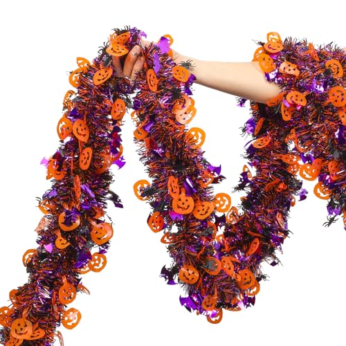 Halloween Tinsel Garland Decor 50Ft Glitter Tinsel Twist Garland Decorations for Halloween Party Decor