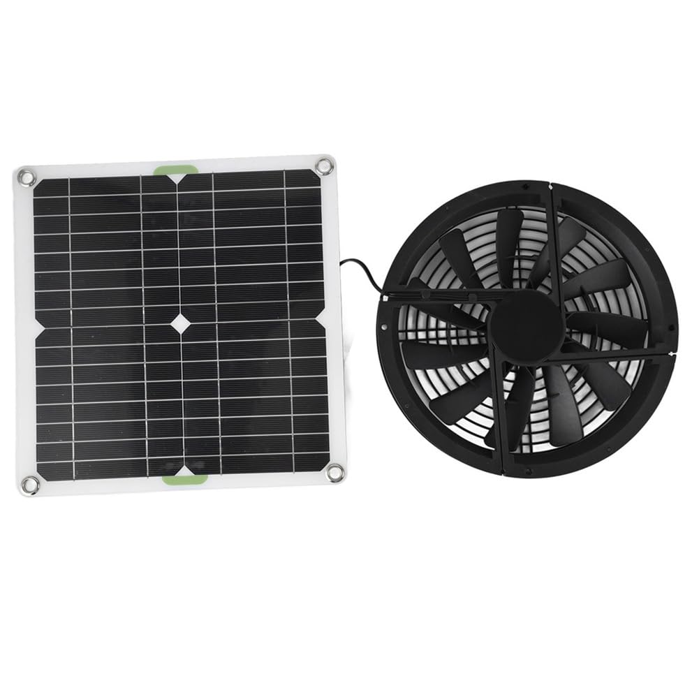 Littimoon Solar Panel Fan Kit 10in 100W Waterproof Solar Panel Round Ventilation Case Exhaust Fan for Chicken Coop Greenhouse Shed