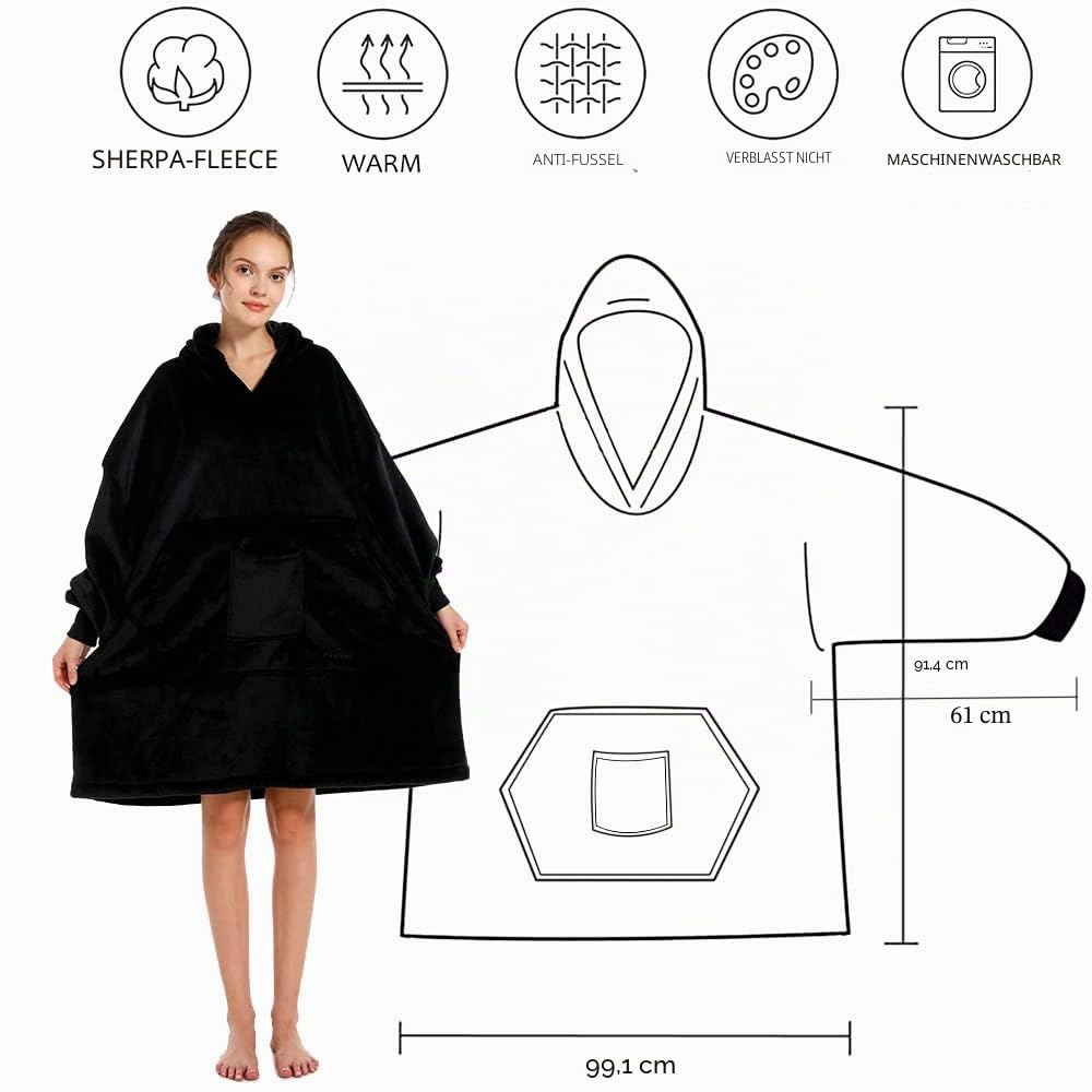 REDESS Decke mit Ärmeln Decken Hoodie Sweatshirt, tragbare Decke, übergroßer Sherpa mit Ärmeln und Riesentasche, kuscheliger Kapuzenpullover, warm für erwachsene Kinder