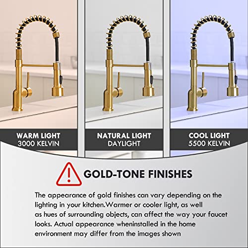 Gimili Brushed Gold Kitchen Faucet With Pull Down Sprayer With Soap Dispenser Single Handle Led Kitchen Sink Faucet #TOP3