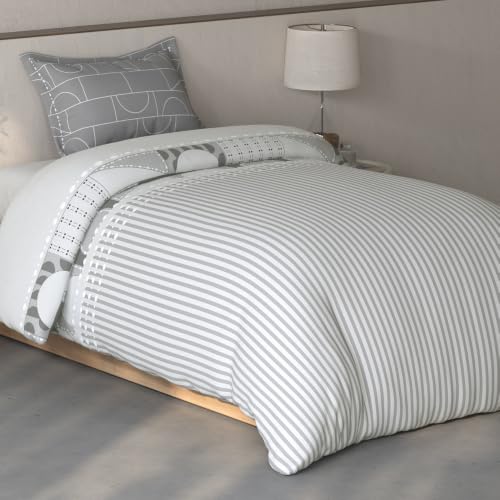 Image of Spaces Fiora Geometric Single Bedsheet with 1 Pillow Covers | 100% Cotton Bed Sheet | Percale Bedding Set | Super Soft & Breathable Bedsheet | Light Grey | 152 x 228 Cm