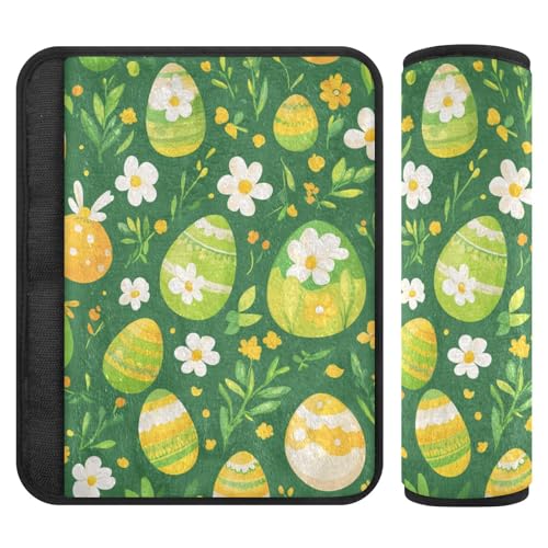 Image of Easter Eggs Flowers Green Seat Belt Cover Pad 2 Pcs Soft Cute Seatbelt Covers Protector Support Head Neck Shoulder Strap for Car Seats High Chair Backpack for Adults Kids Women Men 10x7.7In 2 P