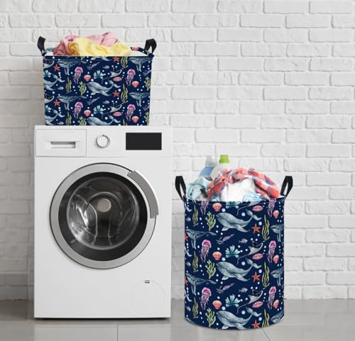 Image of NTAOHAMPER Laundry Hamper, Laundry Basket, Nursery Hamper, Waterproof Storage Bin, Clothes Organizer Basket, Room Decor(Watercolor Ocean)