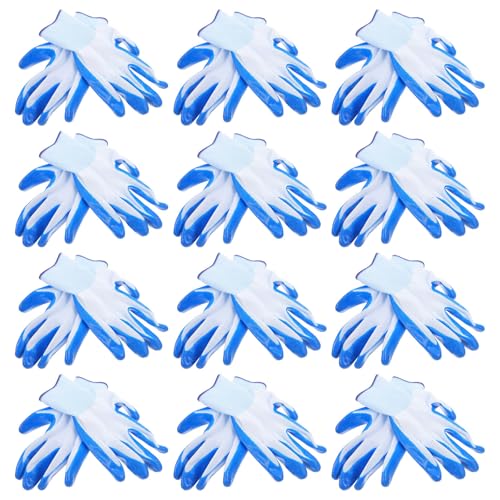 Guantes de trabajo de pvc azul con diseño texturizado para protección de manos en jardinería