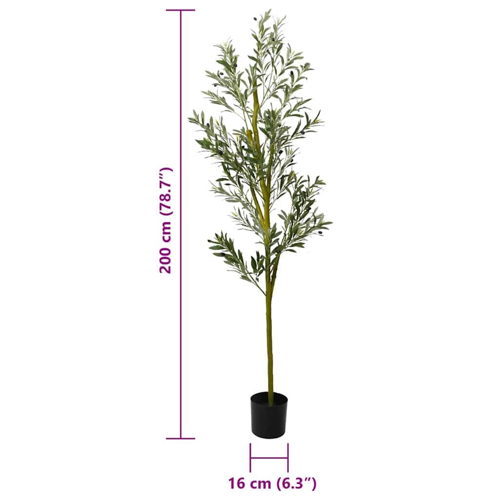 Generico Sztuczne drzewo oliwne 200 cm z 800 liśćmi i 32 owocami, realistycznie sztuczne oliwki w okrągłym wazonie PE, pniu Axlewood, sztuczna roślina do domu biura