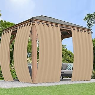 PureFit Outdoor Curtains for Detachable Sticky Tab Top Patio Waterproof/Weatherproof, UV and Fade Resistant Outside Curtains for Gazebo, Porch, Pergola, Privacy Curtain, 54 x 96 inch, 2 Panels, Beige