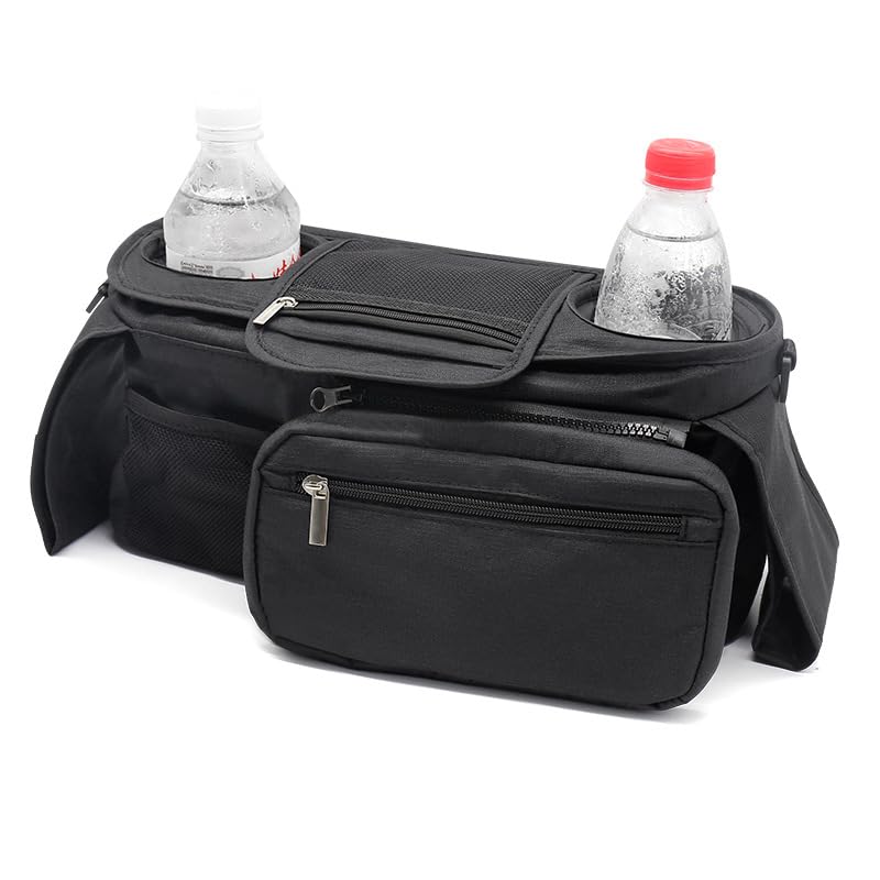 Universal Stroller Organizer with Insulated Cup Holder Detachable Phone Bag and Shoulder Strap, Stroller Bag Caddy Organizer Accessories Fits for Most Strollers, Baby Jogger