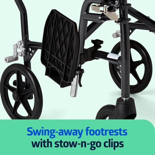 Image of Medline Ultra Lightweight Transport Wheelchair for Adults, Foldable, 19-Inch Seat Width, Black Frame, Black Upholstery