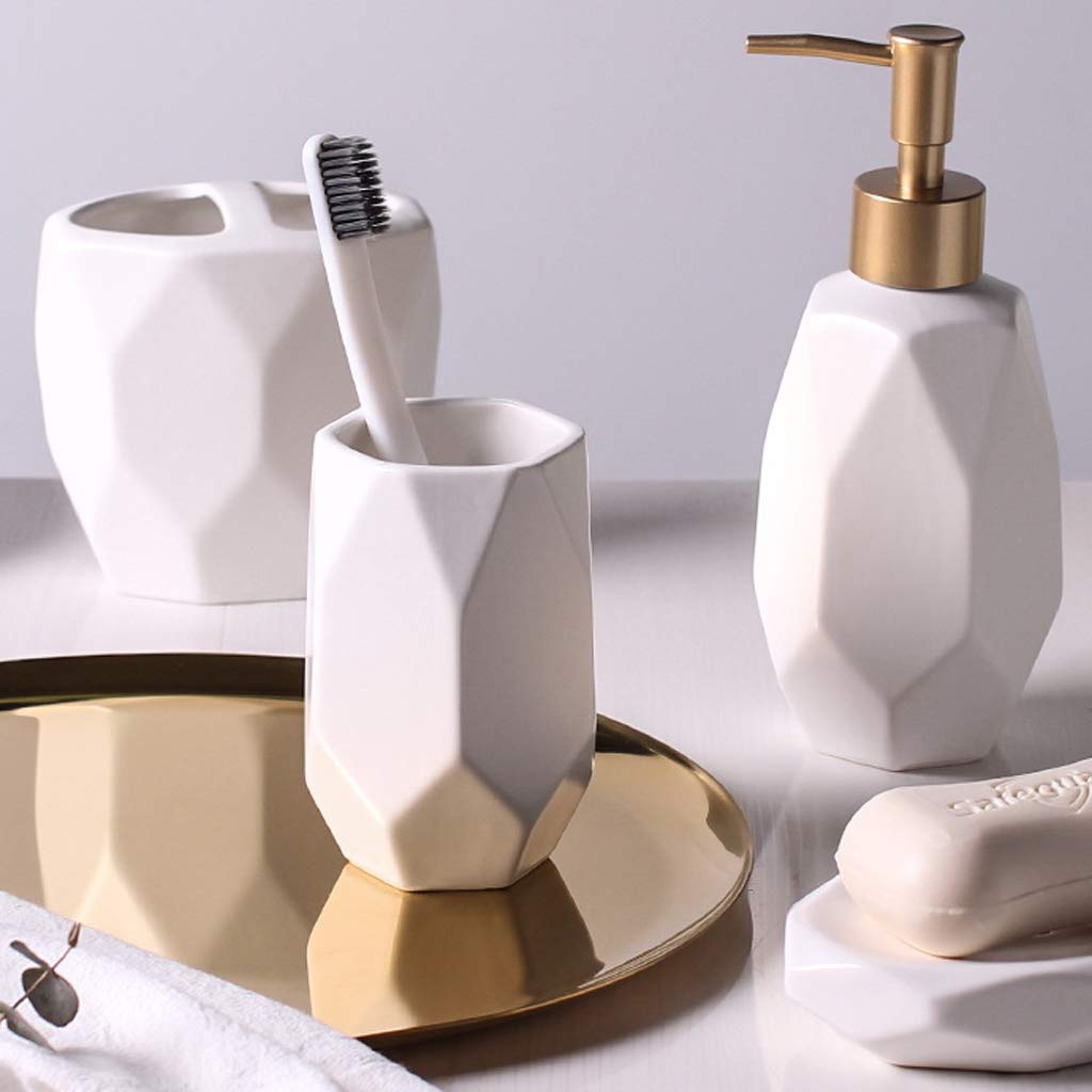 HYLR Lujosas cerámicas Mordern Juego de Accesorios de baño 5 Piezas Suministros de baño Juegos de Porta cepillos de Dientes Taza Taza de Enjuague dispensador de jabón Decoración de baño
