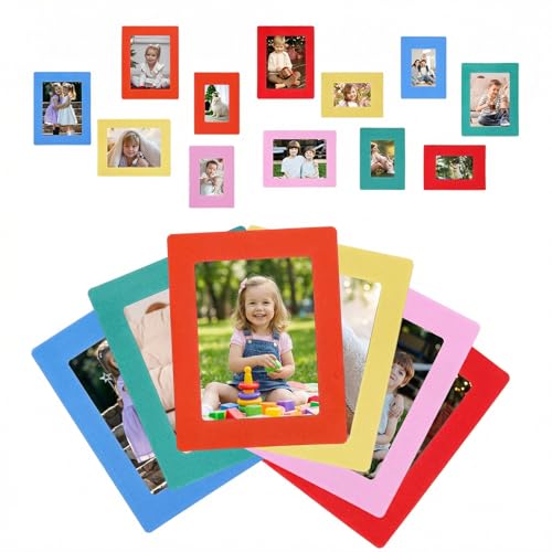 12PCS Colorful Magnetic Picture Frames for Refrigerator Magnetic Photo Frames for Fridge Home Office School Locker Display (4.8x6.3 Inch + 4.6x3.3 Inch Red Green Blue Yellow Pink Orange)