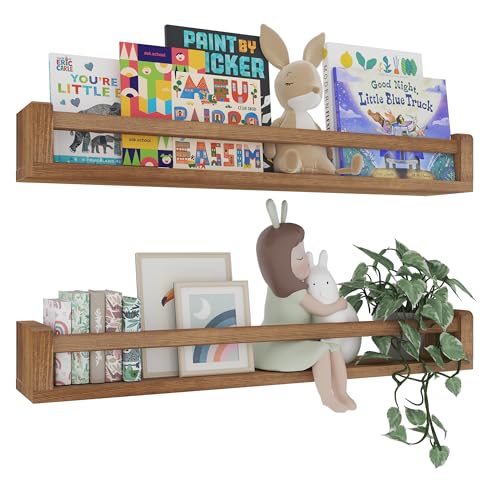 Image of Heimlove 32 Inch Nursery Floating Shelves, Solid Wood Nursery Book Shelves for Wall, Wall Bookshelf for Kids, Wall Mounted Shelves for Books,Toys and Decor Storage, Set of 2