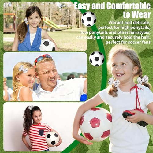 CUBACO 4 Pcs Soccer Bow Hair Clips 4 Inch Sports Hair Bow Soccer Grosgrain Ribbon Bows Hair Accessories for Girl Player School Team Football Birthday Party miniatura 2