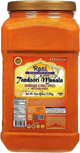 Rani Tandoori Masala (Natural, No Colors Added) Indian 11-Spice Blend 80oz (5lbs) 2.27kg Bulk PET Jar ~ Salt Free | Vegan | Gluten Friendly | NON-GMO | Kosher | Indian Origin