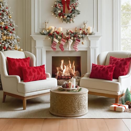 Image of MIULEE Christmas Throw Pillow Covers Red Set of 2 12x20 Lumbar