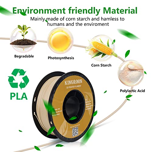 Image of Kingroon PLA 3D Printer Filament, Dimensional Accuracy + /- 0.02 mm, 1 kg Spool(2.2lbs), 1.75 mm,Wood