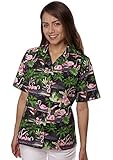 Benny's Womens Flamingos Hawaiian Shirt (M, Black)