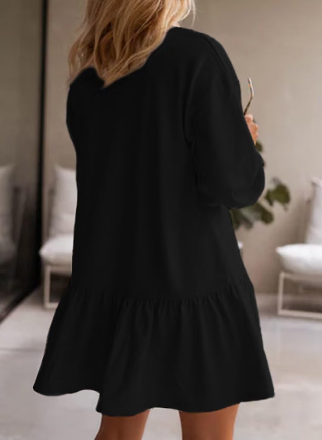 BLENCOT Womens 2025 Fall Long Sleeve Pullover Tops Crewneck Rib Knit Patchwork Sweatshirt Dress Casual Mini Dresses - Image 3