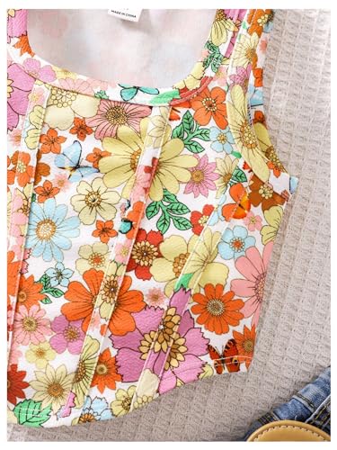 WDIRARA Toddler Girls Floral Print Square Neck Tank Tops Sleeveless Asymmetrical Hem Tee Shirts4