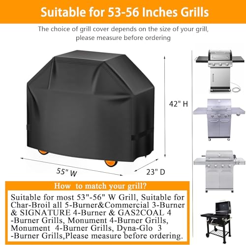 Aoretic Grill Cover 55inches Gas-BBQ Grill Cover for Outdoor Outside Grill Waterproof,Anti-UV Material with Hook-and-Loop & Adjustable Hem Drawstring for Weber Nexgrill Char-Broil Monument Dyna-Glo - Thumbnail 2
