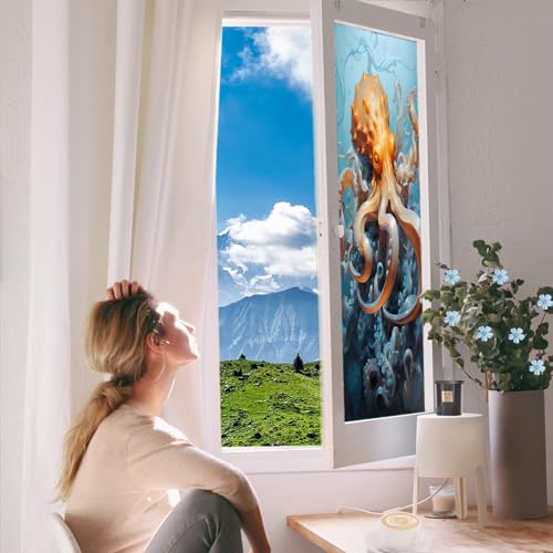 Vinilo Decorativo de Privacidad Octopus Azul Ocean 17.7x23.6 pulg miniatura 5
