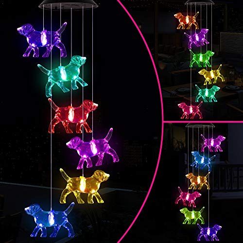 Color Changing Led Dog Wind Chimes Gifts Portable Waterproof Puppy Windchime, Mobile Solar Dog Wind Chime Light, Gift For Mom, Festival, Patio, Night Garden Decoration Light, Solar Light Outdoor Decor #TOP19