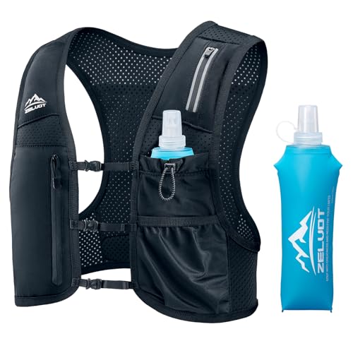 Zelvot Running Vest for Women Men, USA Original Patent, Adjustable Chest Straps Running Hydration Vest with Phone Holder and 6 Pockets, Reflective Hydration Backpack for Hiking (Black, M/L)