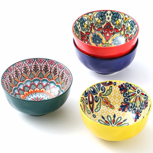 JINNTHE Bohemian Bliss 4.5-Inch Ceramic Bowls, Set of 4 -