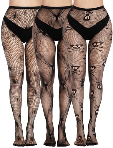 Buauty 3 Pairs Lace Patterned Fishnet Tights for Women Black Fishnets Leggings Lace Tights with Designs for Women Floral Stockings Small Hole Pattern Leggings Net Pantyhose