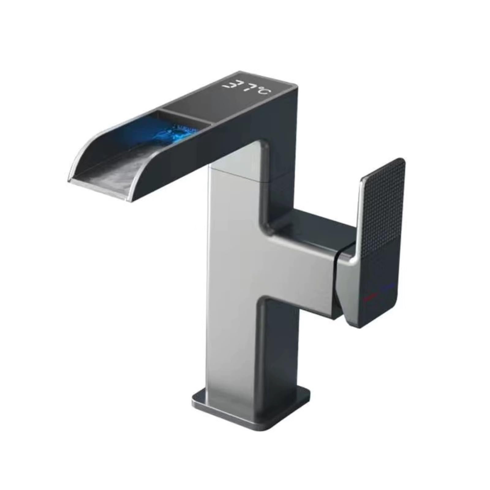 Waterfall Bathroom Faucet, Gray 304 SUS Basin Mixer Tap with LED Display, Single Lever Hot Cold,Safe and Reliable(Grijs)