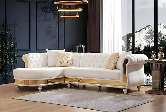 Image of A to Z Furniture Classic Chesterfield Sofa Set Luxury Chesterfield Sofa in for Home Living Room & Office (L-Shape 4 Seater Sofa Beige)