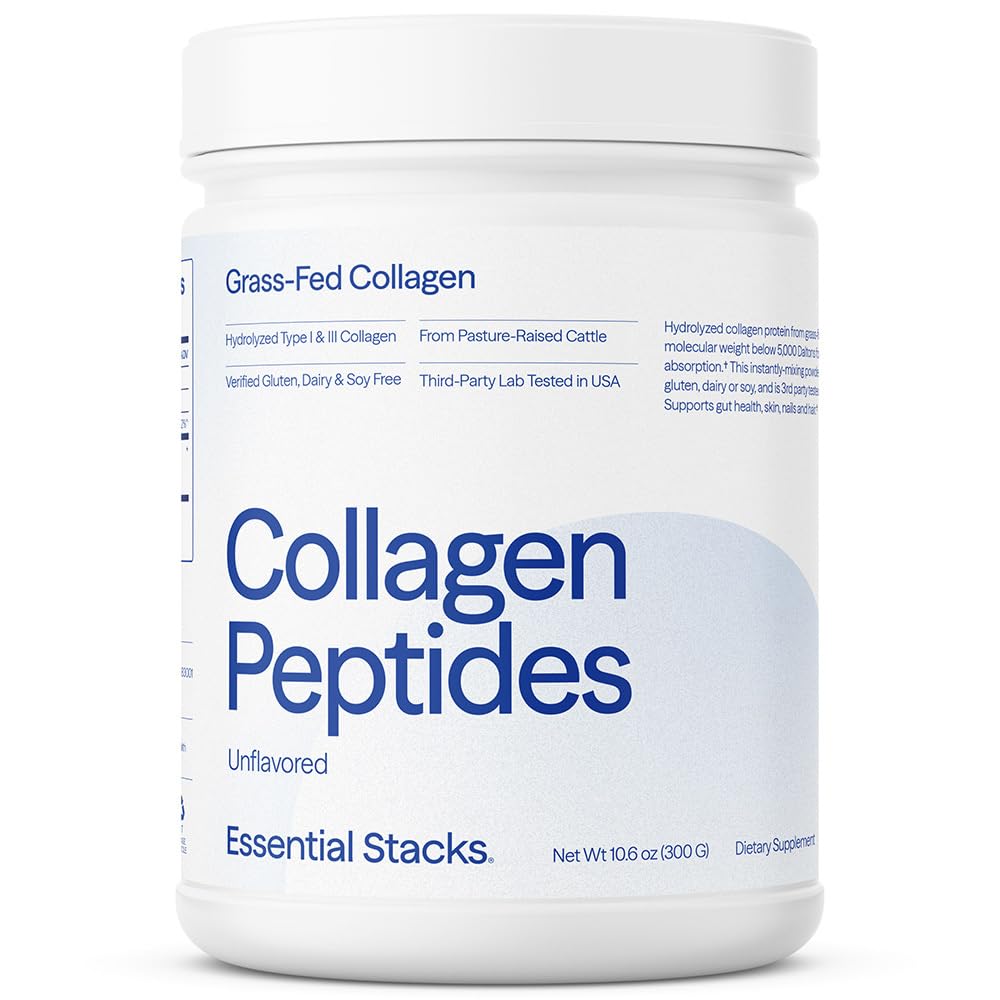 Collagen Peptides Powder (from Grass Fed Cattle) - Gluten, Dairy & Soy Free - Unflavored Hydrolyzed Collagen Supplement (10.6 oz)