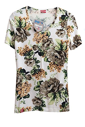 Almrausch Damen Trachten T-Shirt weiß grün mit Blumen Gr.XL