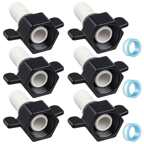 Dreyoo 6 Pcs 1/2 Inch x 14 NPT x 1/2 Inch Barb Straight Swivel Adapter RV Water Pump Fittings with Thread Seal Tape 1/2 Female Threaded PEX Fittings for Water Pump Strainer