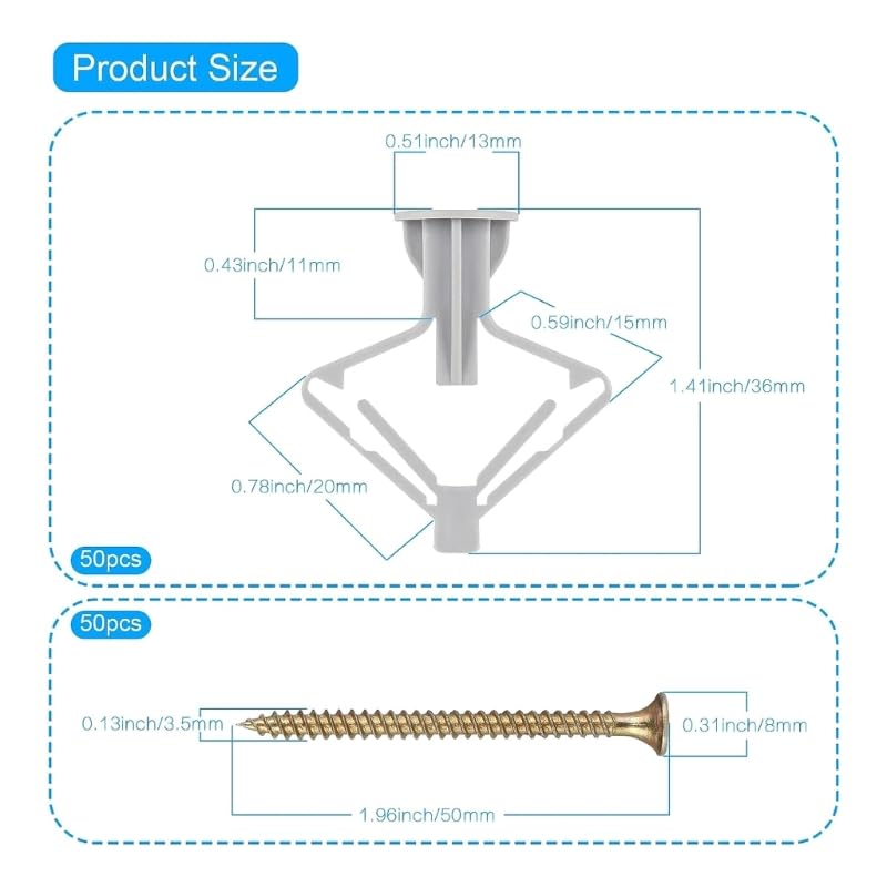 Lilianos Heavy Plasterboard Rawl Plugs & Screws Set Metal Fixings for Hollow Walls
