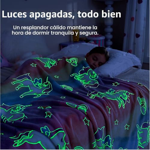 Miniatura 6 de Joiedomi Manta Unicornio Que Brilla En La Oscuridad Regalo Para Niñas De 2 A 12 Años Manta Suave Y Acogedora De Franela, Decoración Para Habitación 127 X 152 Cm