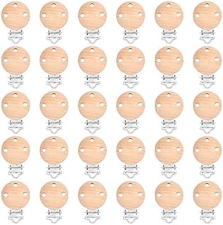 ruggito 30Pcs Wood Pacifier Suspender Clips Baby Dummy Clip Wooden Pacifier Clips Soother Clasps Baby Suspender Soother Clasps for Toy Holder Clip (30mm)