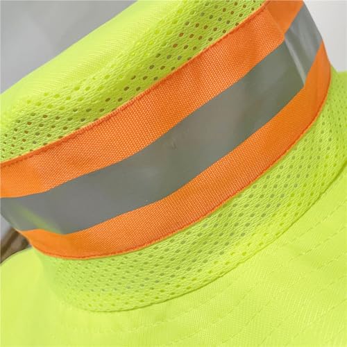 Image of High Visibility Sun Bucket Hat Reflective Neon Boonie Hat Summer Wide Brim Mesh Fishing Cap for Men Women