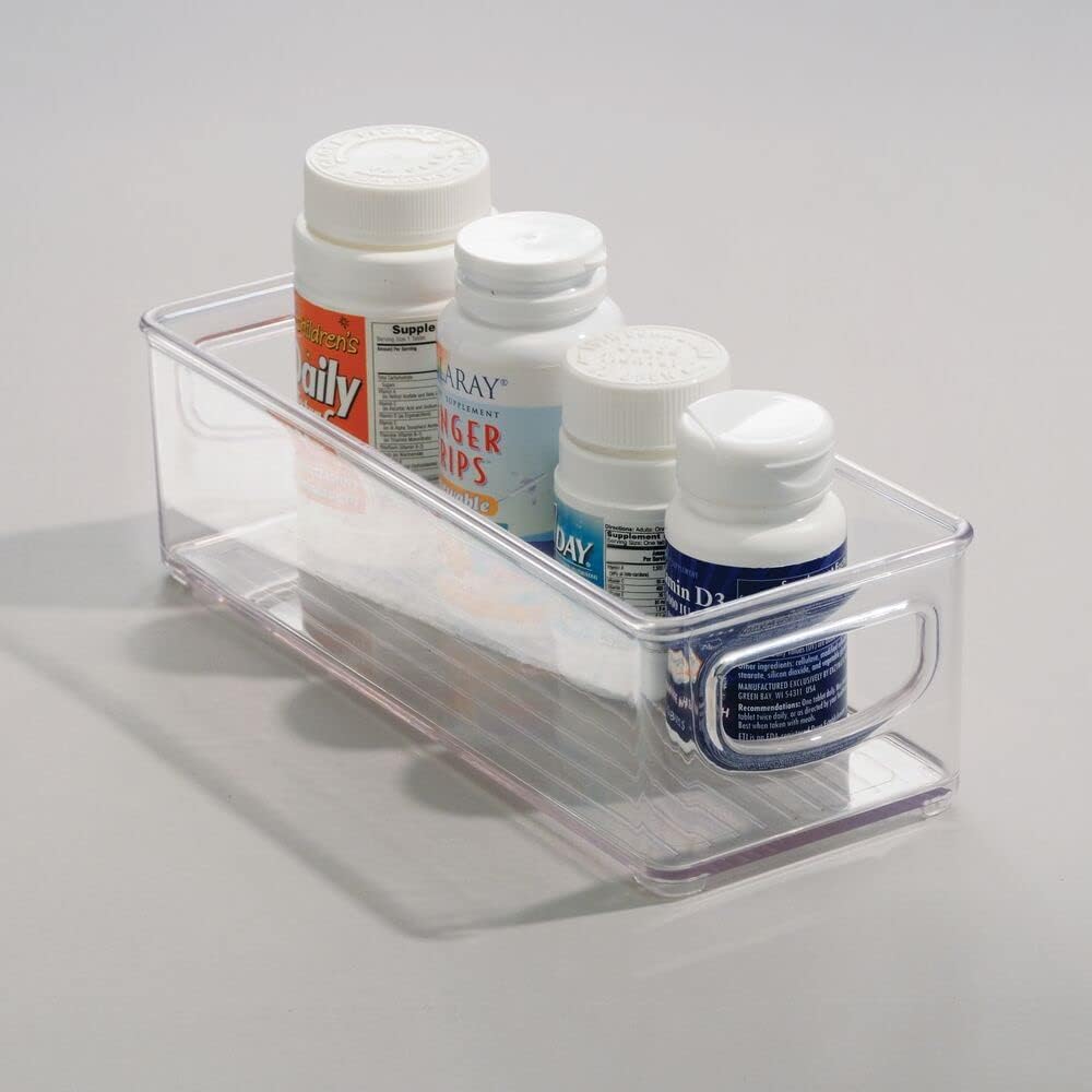 mDesign Small Plastic Bathroom Storage Container Bins with Handles for Organization in Closet, Cabinet, Vanity or Cupboard Shelf, Accessory Organizer for Hair Tools, Makeup, or Lotion - 6 Pack - Clear