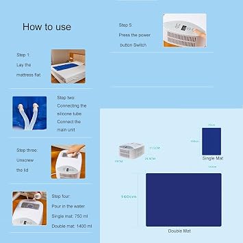 Bed Cooling System Water Cooling Pad for Bed - 2 Gear Adjustment, 1-9 Hour Timing, Summer Mattress Cooling - Single or Double Mattress Cooler