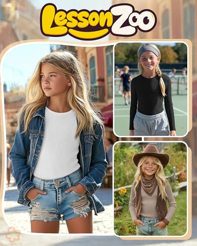 3 Pack Girls Long Sleeve Shirts Ribbed Knit Cotton Layering Tops Slim Fit Crewneck Casual Undershirts - Image 3