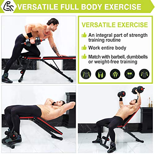 LINODI Weight Bench, Workout Bench for Home Gym, Adjustable Strength Training Benches for Full Body Workout, Multi-Purpose Foldable Incline Decline Gym Bench